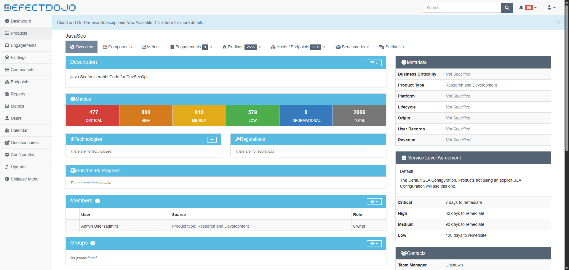 DefectDojo Dashboard